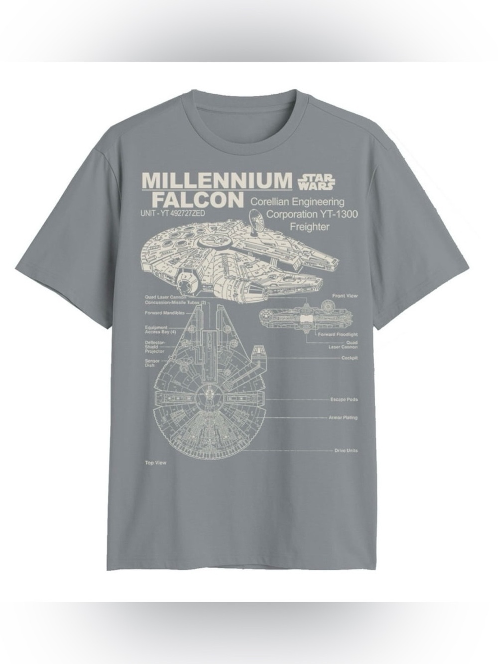 Star Wars, Men’s Millenium Falcon Corellian Freighter Graphic Tee Shirt